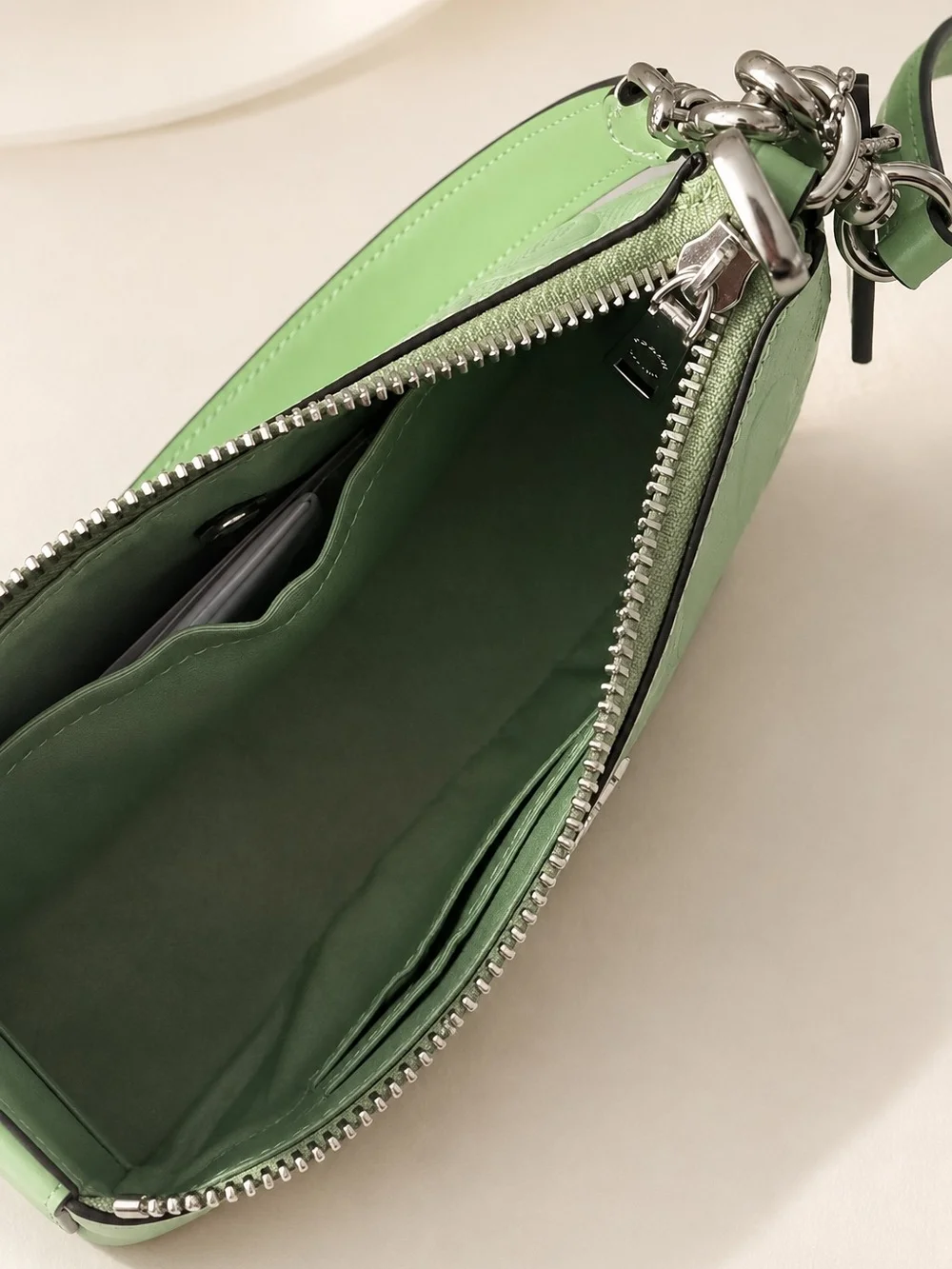 COACH Mint Green Embossed Signature Shoulder Bag with Heart Charm